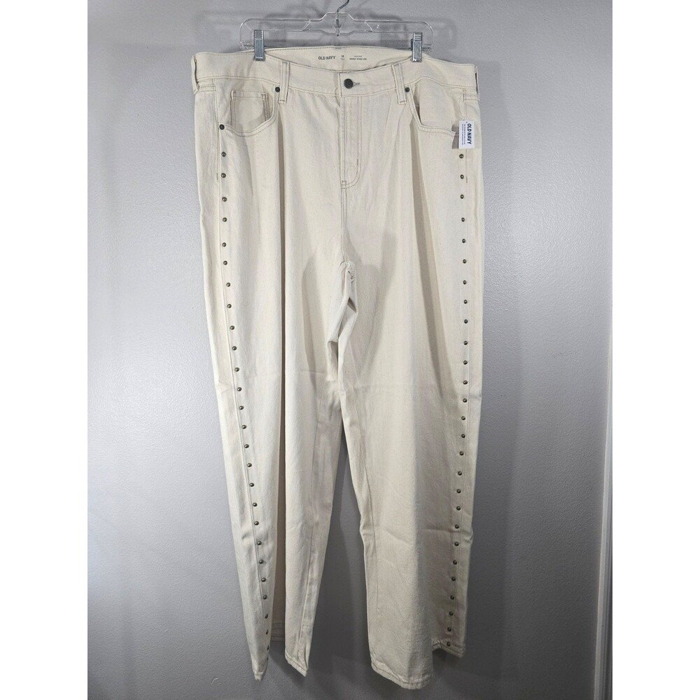 NWT Old Navy High Rise Baggy Wide Leg tan Studded Jeans 18 Tall  Western Y2K AG